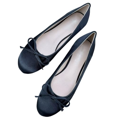 Image of TN TANGNEST Women's Velvet Flats Round Toe Ballet Shoes | Elegant Bowknot Flats Comfortable Casual Slip On Flats for Work
