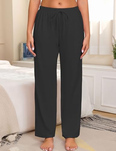 Image of Mothers Day Gift for Mom 3 Pack 100% Cotton Women Pajama Pants Elastic Waist Drawstring Loose Fit Lounge Sleep Pants