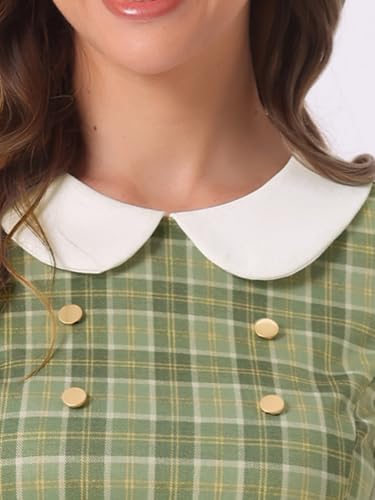 Image of Allegra K Women's Peter Pan Collar Contrast Color Button Decor A-Line Preppy Plaid Mini Dress