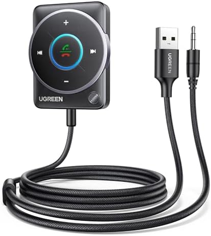 UGREEN Aux Bluetooth 5.4 Adapter Auto 3.5 Klinke Empfänger(Schwarz-Upgrade) | Für Stereo-Lautsprecher,Empfänger,integriertes Mikrofon,Freisprecheinrichtung,Dual Pairing,mit Auto St