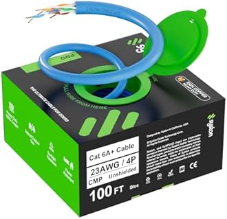 Syston Cable Technology Cat 6A+ Ethernet Network Cable, 750MHz 23AWG Solid Bare Copper Wire Outdoor/Indoor, No Ends 100/250/500/1000 Ft Available, Heat Resistant Plenum Rated (100 FT, CMP, Blue-CMP)