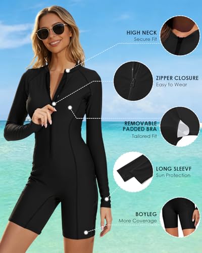 Image of Century Star UPF 50+ Modest Long Sleeve Swimsuits for Women Bathing Suit Rash Guard Surfing One Piece High Neck Swimwear
