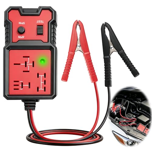 Automotive Relay Tester 12-24V Universal Car Battery Alternator Checker with Clips 4PIN/5PIN Fast Testing Tool with LED Indicator Circuit System Diagnostic Repair Tool for Cars Trucks RVs Boats