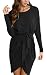 ECOWISH Womens Casual Long Sleeves Round Neck Irregular Dress Wih Belt