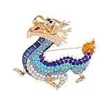 Rhinestone Dragon Brooch China Style Dragon Brooch Pin Crystal Animal Brooch Chinese Style Zodiac Dragon Brooch Elegant Clothing Hat Bag Accessories (Blue)