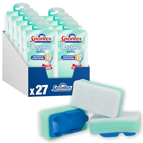 Spontex Dishmop Refills Non-Scratch | Strong Replacement Sponge Heads for Washing Up Brush | Sponge Scourer for Efficient Cleaning | 27 Count