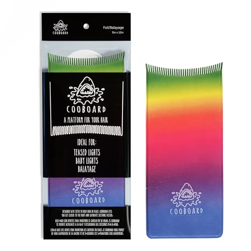 Authentic Cooboard Balayage Board with Teeth | Original Highlighting Paddle | Easy to Clean, Sturdy, Lightweight, Fits All Standard Sized Hair Foils | 5” by 12” | Rainbow
