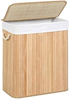 SONGMICS Laundry Basket with Lid, Laundry Hamper with Removable Liner Bag, Clothes Hamper with Clip and Handles, Foldable, 100L, for Laundry Room, Bedroom, Natural LCB071N02
