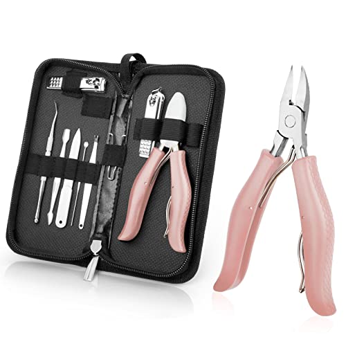 Toenail Clippers for Thick and Ingrown Nails, Nail Clipper Kit and Professional Podiatrist Toenail Clippers Heavy Duty Nail Scissors Toenail Treatment Tools Kit for Men Women Elderly, Pink