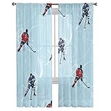LucaSng Dick Voile Vorhang Durchscheinend, Datenschutz, 35 % Verdunkelungsvorhänge, 2 Tafel, 150 x 270 cm Metallringe, Blau Eishockey, für Schlafzimmer Wohnzimmer
