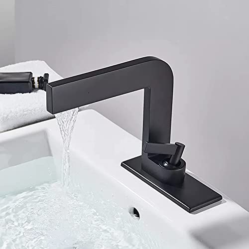 Robinet mitigeur cascade en laiton noir mat pour lavabo