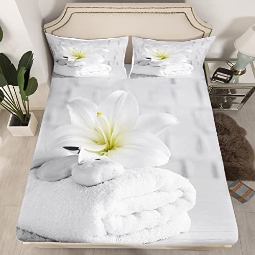 Drap-housse de méditation zen et parure 3 pièces pour lit double