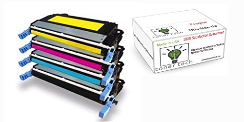 Toner Tech- High Yield Remanufactured OEM Toner Cartridge Replacement (Q5950A, Q5951A, Q5953A, Q5952A) for HP 643A/ HP 4700 (Complete Set)