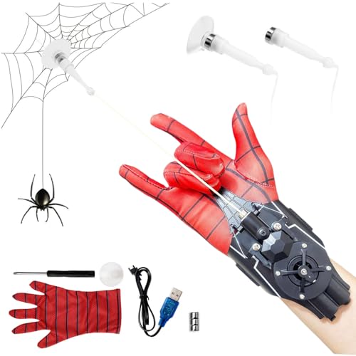 Spider Web Shooter for Kids & Men Web Shooter Launcher String Toy Electric Real Silk Spider Launcher with Gloves 9.8ft Range Movie Role Play Superhero Cosplay Funny Wrist Toys Cool Gadgets