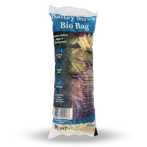 NT Labs Pond Barley Straw Bio Bags, Barley Straw Pouches, Controls Green Water in Ponds, Natural Blanketweed Control, Compostable Barley Straw Bag (Single Pack - Treats 3500L)
