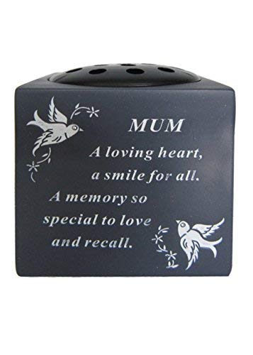 Mum Slate Grey Memorial Flower Vase – Dove & Diamante Detail Grave Plaque Tribute