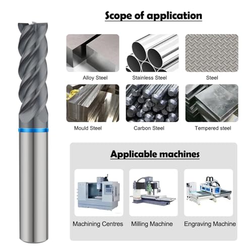 Image of Carbide Square EndMill HRC65 Double Edge 4 Flute TiSiN Coating Tungsten Steel Color-Ring Milling Cutter for Metal Steel TGB Series 11pcs Set