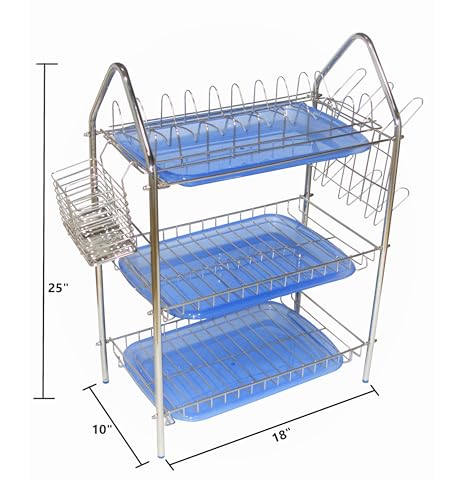 Image of AMOL Stainless Steel Kitchen Dish Rack | Rust-Resistant Utensil Stand with Glass & Spoon Holder | Wall Mountable Modular Kitchen Organizer (Made in India) (Height- 25 Inces)