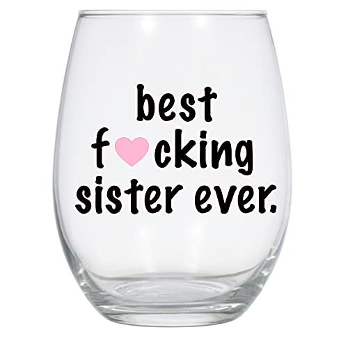 Laguna Design Best Fucking Sister Ever Wine Glass, 21 Oz, Funny Sister Wine Glass, Sister Birthday, Black and Pink