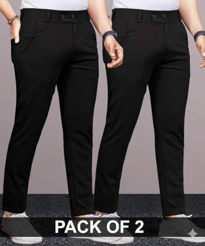 Image of Men's Slim Fit Lycra Formal Trousers Combo | Stretchable Smart Casual Pants for Office Wear | Mid-Rise Flat Front Stylish Chinos