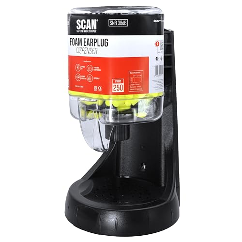 Scan Ear Plug Dispenser, Wall Mounted or Free Standing, Noise Cancelling Reduction of SNR 38dB Hearing Protection – 250 Pairs