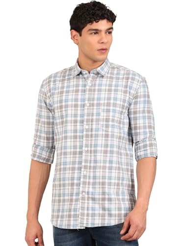 Image of Men's Cotton Melange Slim Fit Checked Shirt | Tartan Plaid | Spread Collar Full Sleeve | Casual Office Everyday Wear