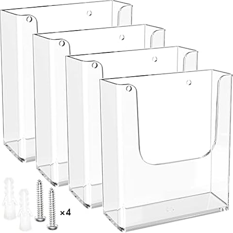 MaxGear Brochure Holder 8.5 x 11 inches Flyer Holder Acrylic Brochure Holders Wall Mount Pamphlet Holder Clear Literature Holder Plastic Brochure Holders Wall Mounted, 4 Packs Cover