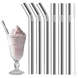 Pack of 6 Stainless Steel Straws with Brush Set,Reusable Metal Straws Drinking,Milkshake Straws,Reusable Straws for Milkshake, Smoothie and for Jumbo Thick Drinks