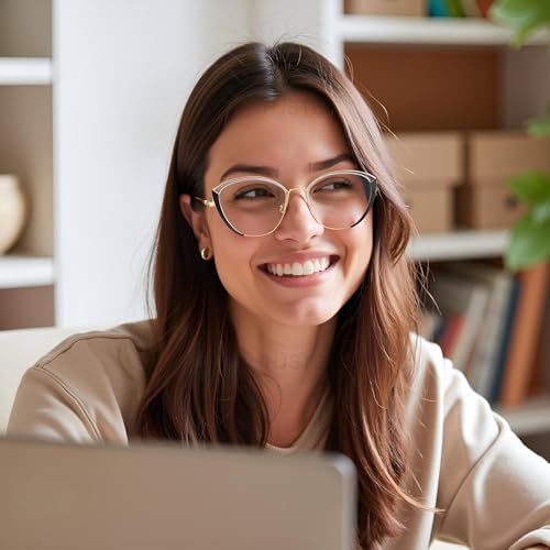 Image of HJSTES Blue Light Blocking Glasses Women Trendy Cat Eye Metal Frame Computer Reading Eyewear(Black)