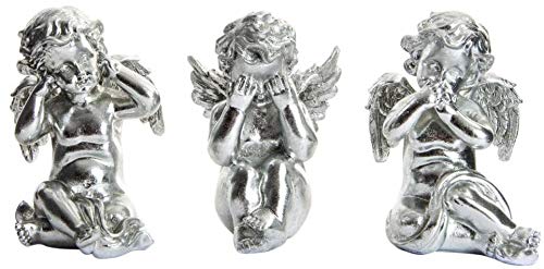 Figurine Ange et chérubin argenté de 14 cm en lot de 3 pièces