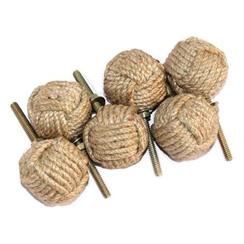 6 PCS Jute Rope Shelves/Cabinet Drawer Pulls Knobs Cover