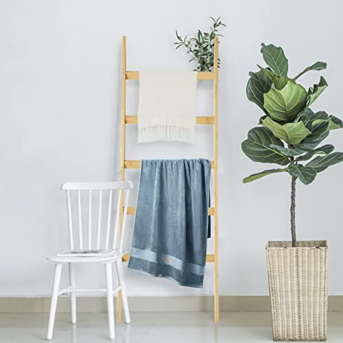 Haorui Bamboo Blanket Ladder 5-Tier Towel Ladder Shelf Towel Racks For Bathroom Wall Leaning Blanket Ladders For Living Room, Bedroom #TOP6