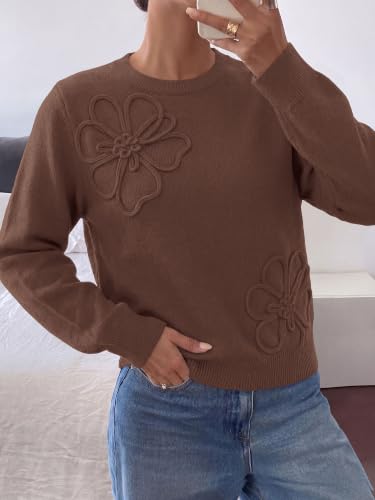 BTFBM Fall Long Sleeve Sweaters for Women Trendy,Brown,Medium — view 4