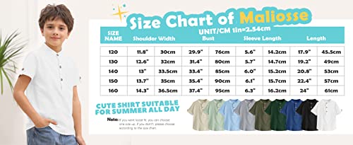 Malliosse Boys Short Sleeve Henley Shirt Button Up Linen Cotton Dress Shirts Tees Tops With One Pocket Green #TOP5