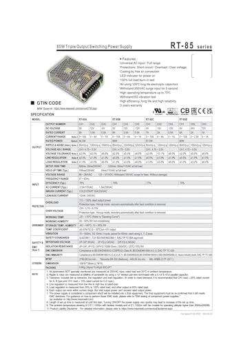 Alimentation à découpage multi-tension RT-85C à triple sortie stable 85 W