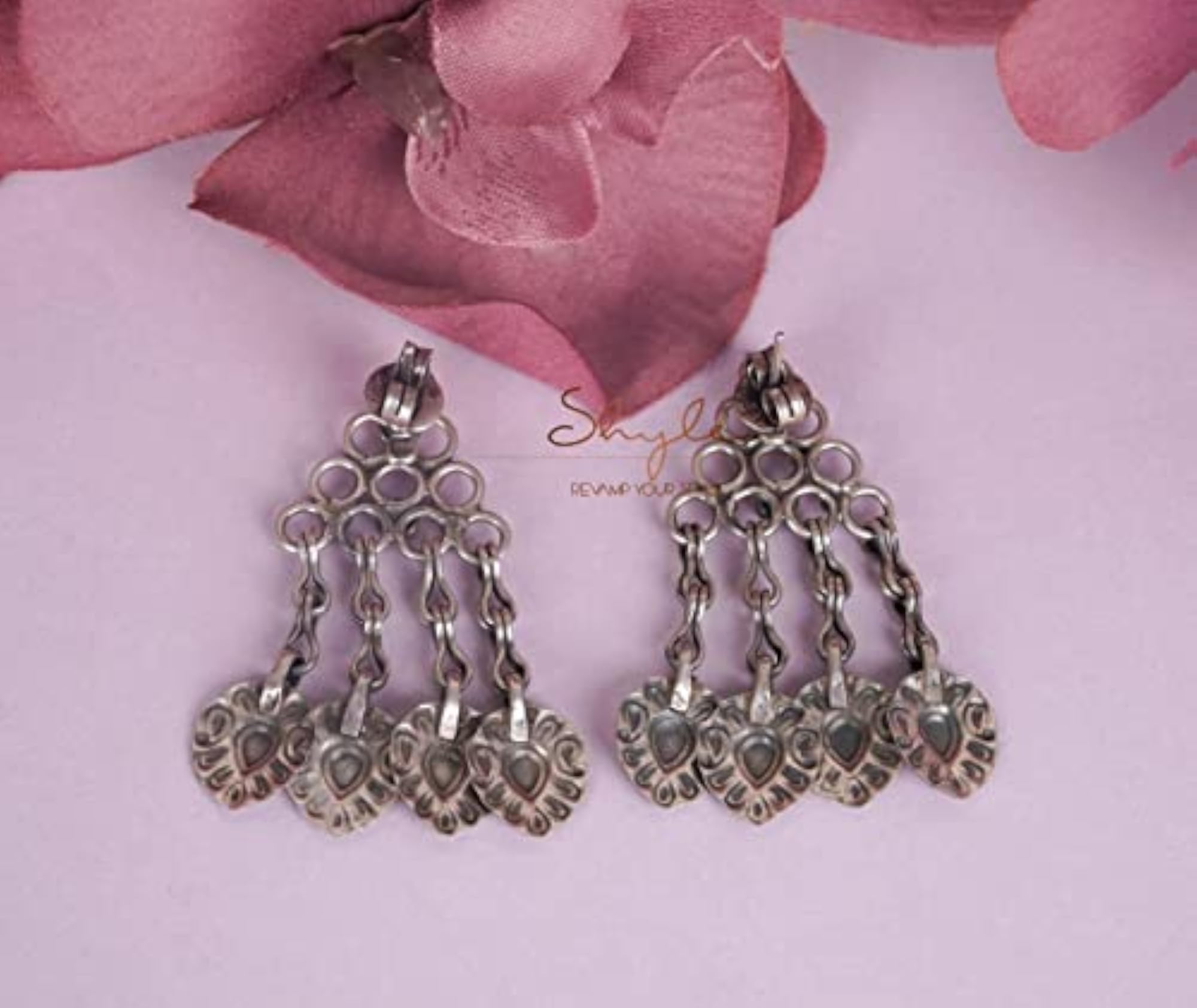 Women's 925 Silver Intricate Tribal Motif Drop Earrings