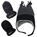 N'Ice Caps Boys Sherpa Lined Micro Fleece Four Corner Ski Hat and Mitten Set (6-18mo, Infant - Black/Charcoal Grey)