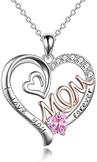 WINNICACA Gifts for Mom Necklace S925 Sterling Silver Heart CZ Stone Love Mum Pendant Birthstone Jewellery for Women Mother Gifts