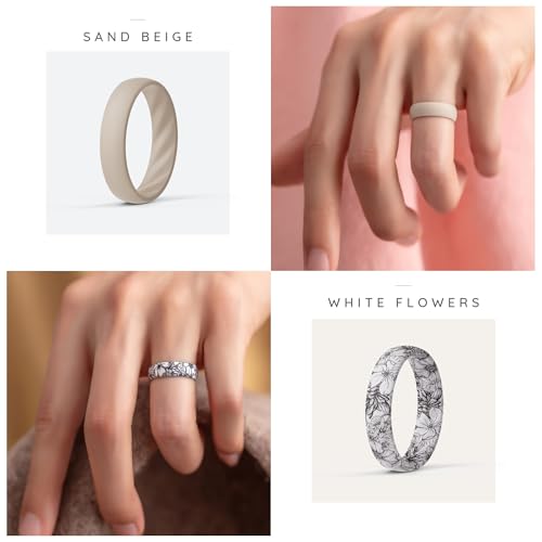 ThunderFit Women’s Silicone Wedding Rings – 5.5mm Wide, 2mm Thick Bridal Set of 7, Rubber Engagement Bands3