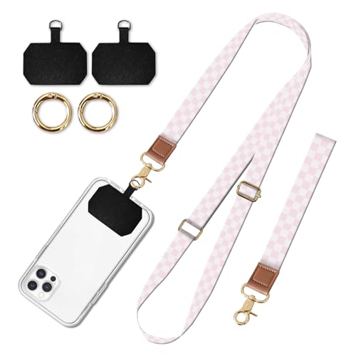 BeauBeast Cell Phone Lanyard Adjustable Crossbody Strap, Cute Universal Phone Neck Wristlet Wrist Strap Patch for Keys Case Accessories Cute Pink Checkers by BeauBeast - Used condition - US$8.53