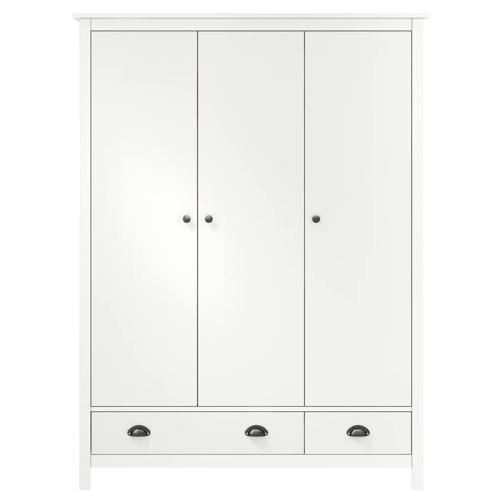 Kleiderschrank, 3 Türen, massives Kiefernholz, Weiß, 127 x 50 x 170