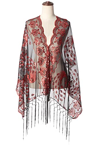 Image of BABEYOND 1920s Sequined Shawl Wraps for Women Fringed Evening Cape Wedding Bridal Shawl Scarf for Evening Dresses Party