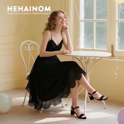 Image of Hehainom Girls Dress Shoes Low Heels Sandals Open Toe Wedding Party School for Little Big Kids Flower Girl Shoes