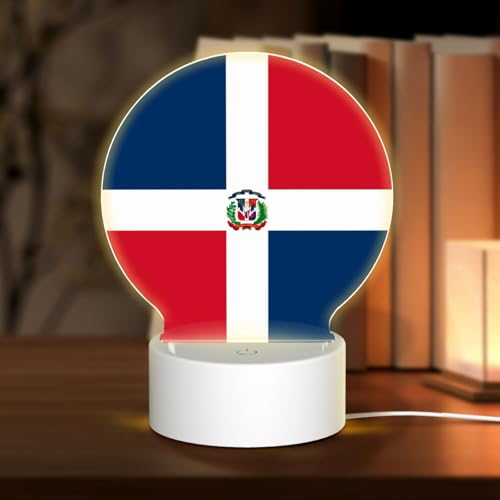 PHAYAH Luces de noche decorativas redondas con patrón de República Dominicana con enchufe USB, lámpara de mesa con 3 modos de luz ajustables para dormitorio, sala de estar, cafetería