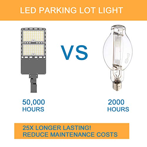 300W LED Parking Lot Light 43,500Lm (145lm/w) 5000K ETL DLC Certified IP65 Waterproof Slip Fitter LED Street Lights Shoebox Pole Lights Outdoor Yard Lighting Fixture