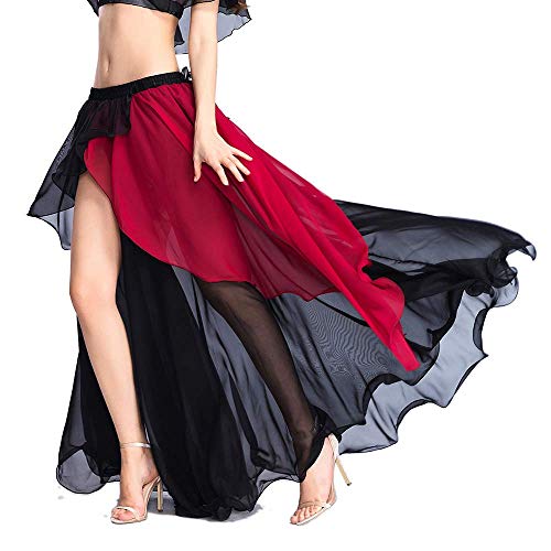 ROYAL SMEELA Bauchtanz Rock Damen Tanzkleidung Chiffon Großer Swing Rock Fashion Light Sexy Röcke Bauchtanz Performance Kostüm Kleidung Doppelte Farbe Rock Cover