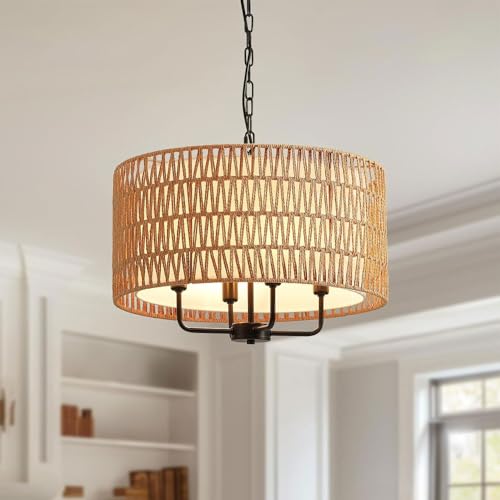 Lustre en rotin pour éclairage doux suspension de salon - 4