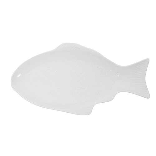 DOITOOL Fish Plate White Ceramic Serving Platter Fish Shaped Serving
