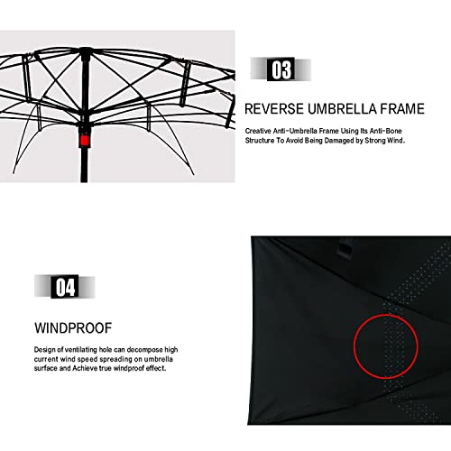 Image of MRTLLOA 40 /49 /56 Inch Oversize Windproof Inverted Reverse Upside Down Umbrella, Golf Size Rain Umbrella, Double Layer, C-Shaped Handle for Men, Women and Kids (Black-2 Pack, 49 Inch)