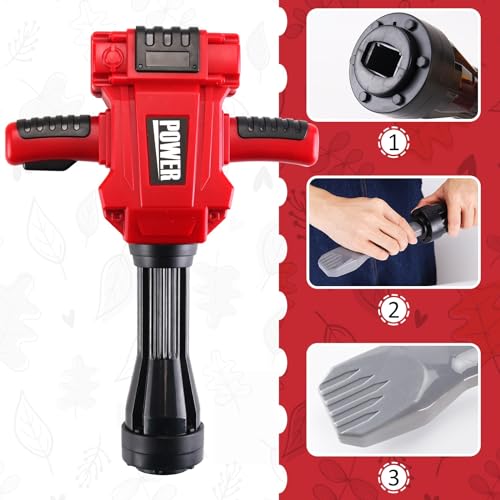 Kids Jackhammer Toy Drill with Goggle and Protection Mask – Pretend Play Power Tools with Realistic Sound & Action, Construction Toys and Equipment for Boys & Girls